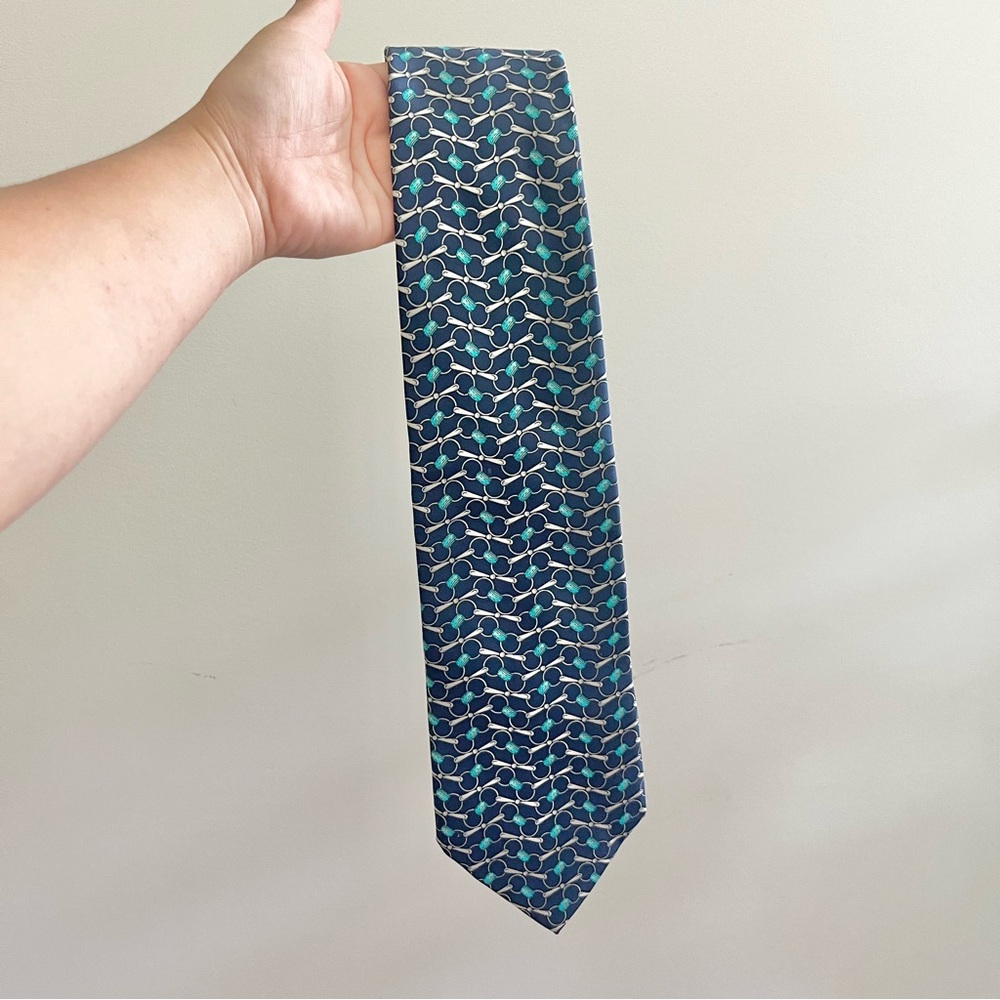 Brooks Brothers Makers All Silk Men’s Tie Blue Chains Pattern Accessory Workwear